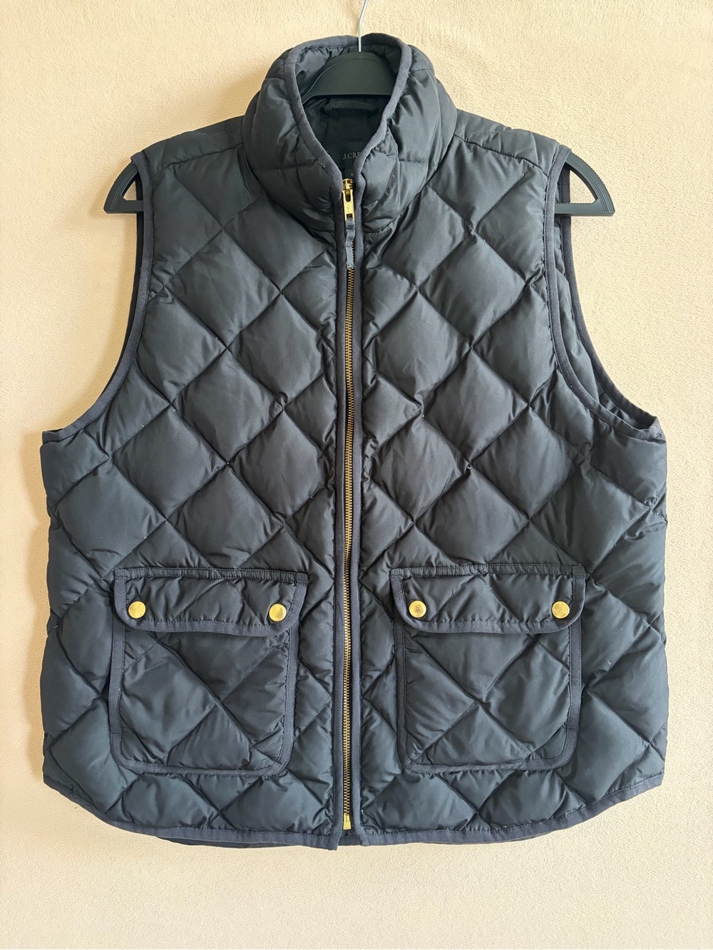 J. Crew Excursion Quilted‎ Down Vest Black w Pockets size XL